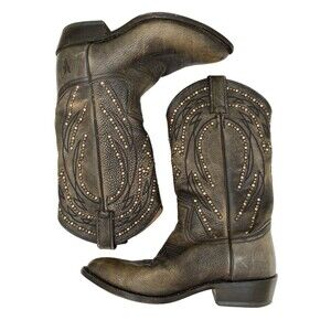 Frye Women’s Gray Billy Stud Western Leather Cowboy Boots Women’s Size 8 M